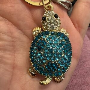 NWOT Sparkling Turtle Keychain with Blue Crystals